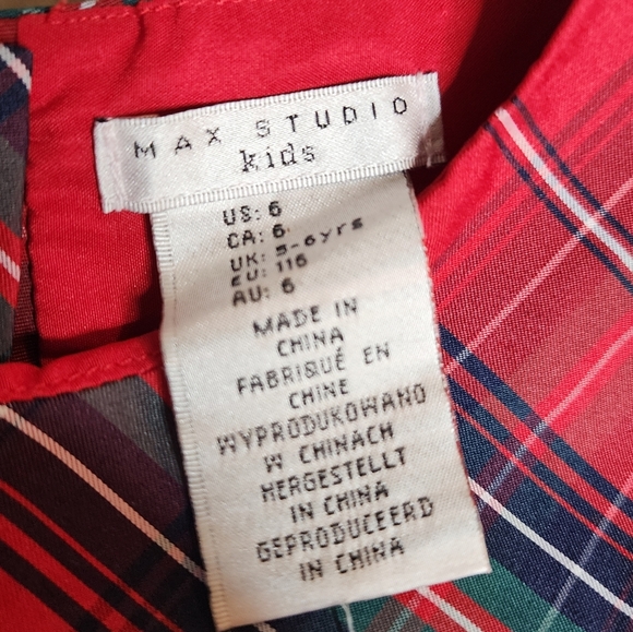 NWT Max Studio Kids Red Christmas Plaid Sateen Dress Velevt Bow Size 6 - Picture 4 of 14